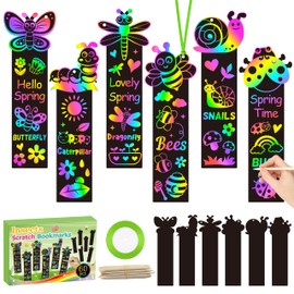 CY2SIDE Spring Insects Scratch Bookmarks - 60PCS Hello Spring Bugs Bookmarks for Kids DIY Insect Time Summer Bees Magic Color Scratch Paper Craft for School Classroom Activities Art Project