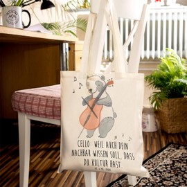 Mr. & Mrs. Panda Cello Culture Tote Bag, Gift, Music Lovers, Trumpets, Pianos, Beach Bag, Shopper Bag, Cloth Bag, Shopping Bag, Shoulder Bag, Music Fans, Cellists, Classical Concert, White, Hand Drawn