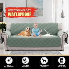 PrinceDeco 100% Waterproof Couch Cover for 3 Cushion Couch Sofa Pet Friendly Non-Slip Couch Cover for Dogs Washable Water Resistant Furniture Protector with Elastic Straps(XL Sofa 78", Lily Pad)