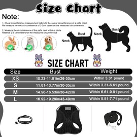 3Pcs Cat Harness and Lead Set, Adjustable Reflective Soft Breathable Mesh Vest, Collar with Bell Escape Proof, Comfortable Lightweight for Small Medium Cats Dogs Pets Walking