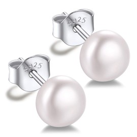 Silvora Freshwater Cultured Bread Pearl/Baroque Shaped Pearl Stud Earrings Hanging Pearl Earrings Classic Pearl Stud Earrings Ear Cuff for Women Girls, Sterling Silver, Pearl