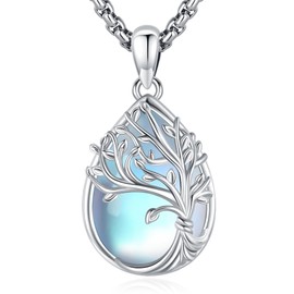 LOOVE Tree of Life Necklace Sterling Silver Moonstone Necklace for Women Tree of Life Pendant Moonstone Jewelry Gifts
