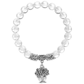 Mookaitedecor Tree of Life 8 mm Gemstone Bracelets Natural Healing Crystal Genuine Stone Bead Birthstone Stretch Bracelet for Men and Women, Iron