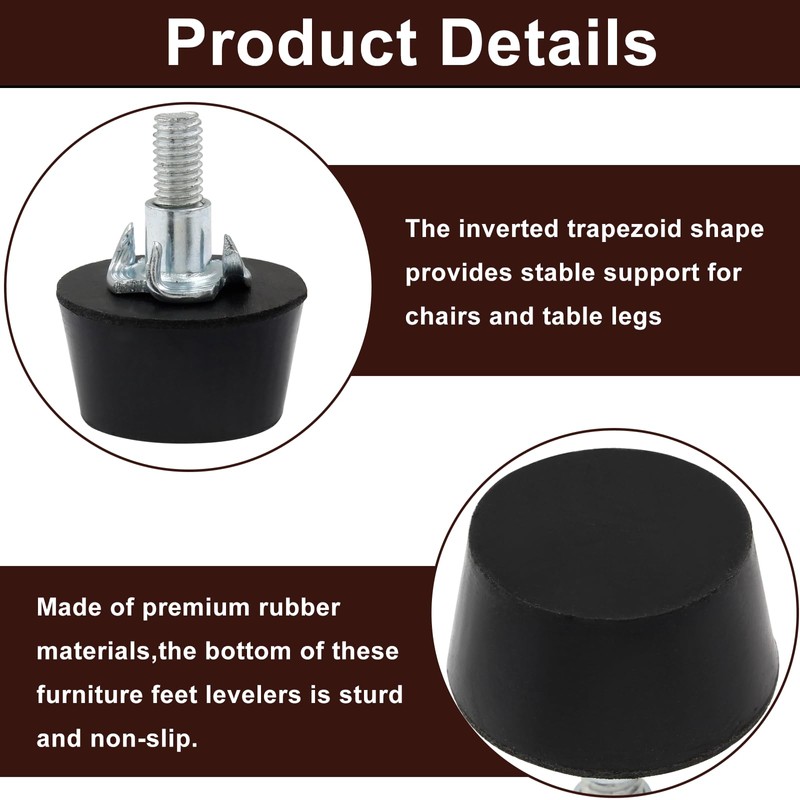 Litoexpe 1 Inch M6 Thread Adjustable Furniture Leveling Feet Screw