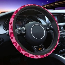 Cheetah Leopard Print Steering Wheel Cover for Women Men Anti-Slip Breathable and Sweat Absorption Universal 15 Inch Cute Steering Wheel Protector Print Car Accessories (Pink Leopard Print)