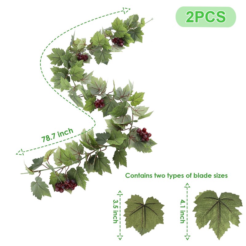SENCOS Artificial Grape Vine Leaf Garland Plant with 5 Strings