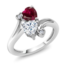 Gem Stone King 925 Sterling Silver Red Created Ruby Ring For Women (1.79 Cttw, Heart Shape 6MM, Gemstone July Birthstone, Available In Size 5, 6, 7, 8, 9)