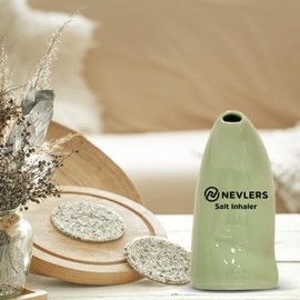 Nevlers Olive Green Himalayan Salt Inhaler w/ 6 Oz Organic Coarse Pink Himalayan Sea Salt | Portable Handheld Ceramic Salt Air Inhaler for Cough | Homeopathic Himalayan Salt Inhaler for Lungs & Nose