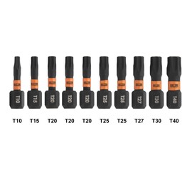 Railer Torx Bit Set - Premium S2 Steel 1 Inch Impact Driver 10-Piece 6 Star Bit Set With A Tool Storage Bit Holder & Carabiner