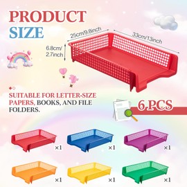 Geetery Set of 6 Turn in Trays Classroom Plastic Trays for Teachers Stackable Paper Tray Plastic Classroom Teachers Desk Letter Organizer Storage Baskets for Office, Desk, Home (Rainbow Color)