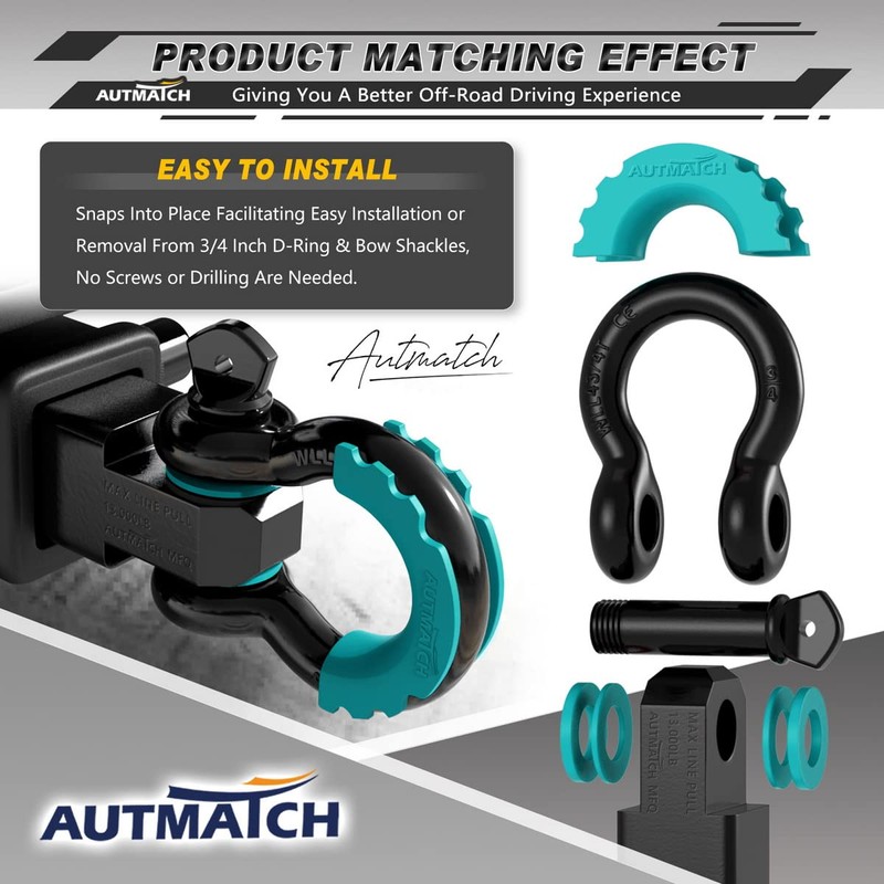 AUTMATCH D Ring Shackle Isolators Washers Kit - 2 Rubber