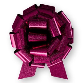 InstaBows 12 Inch Big Bow for Bike Metallic Pull Bow Makes Large Car Bow Perfect for Really Giant Gift Wrapping This Pull String Car Bow is Weather Resistant (Pink Glitter, 1XBow)