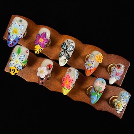 Handmade Press On Nails 3D Floral & Butterfly with Red Ladybug Fake Nails Medium Almond Acrylic Nail Tips Luxury Enchanted Garden Stick on False Nails Dreamy Nails (Garden, L)