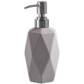 FE Soap Dispenser, 13.5oz Ceramic Soap Dispenser Bathroom with 304 Rust Proof Stainless Steel Pump, Decorative Rhombus Design Liquid Hand Soap Dispenser for Kitchen & Bathroom (Light Grey)