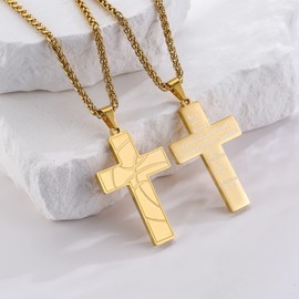 GLITTO Basketball Cross Necklace for Men Boys Kids Stainless Steel Pendant Chain Religious Christian First Communion Confirmation Inspirational Corinthians 16:13 Jewelry Gift Christmas Gold