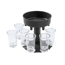 Fun Express 7 Pieces Shot Dispenser with Plastic Shot Glasses, BPA Free Plastic, Party Supplies, Black & Clear