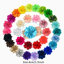 100 Pack Satin Rosettes Flowers 1.5inch Artificial Flowers Heads Handmade Multilayers Bows Appliques for Party Wedding Supply Home Decor DIY Craft Girl Headband Accessories (Orange)