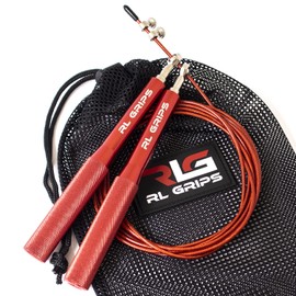 RL Grips® Aluminum Crossfit Jump Rope with Non-Slip Handle - Speed Rope with 2mm Cable - Jump Rope for Cardio Gym (Red)