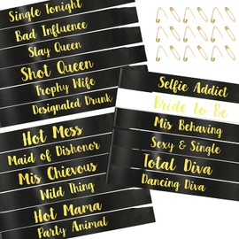 PHOGARY 18 Pack Hen Party Sash for Bridal Party - 1 White Bride to Be Sash with 17 Black Team Bride Sashes - Funny Bachelorette Sashes Set for Bachelorette Party Hen Party Bridal Shower Wedding Party