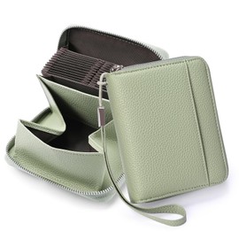 SENDEFN Women's Leather RFID Protection Credit Card Holder Purse with Zip Organ Style Women's Business Card Holder with Many Compartments, A06-Mint Green, Fastened