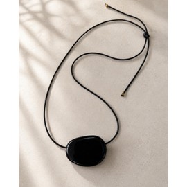 Sunongxin Natural Obsidian Pebble Pendant Necklace