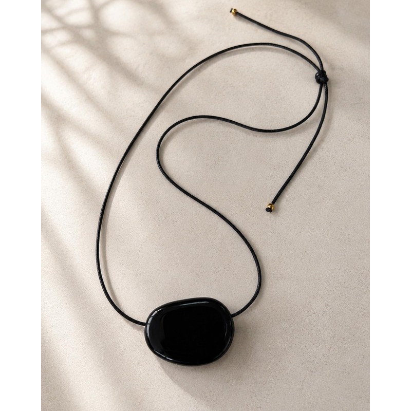 Sunongxin Natural Obsidian Pebble Pendant Necklace