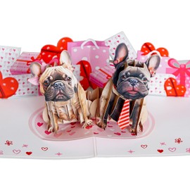 PQ Bees Pop Up Valentines Card for Couple Wife Her | 3D Anniversary Day Wedding Birthday Card for Significant Other (Size 6x8 In - Cute Pitbull Dog Couple).