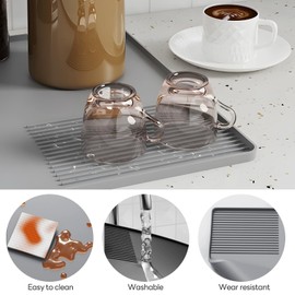 Silicone Coffee Mat with Removable Tamper Mat, 24'x16 ''Non-Slip Coffee Bar Mat for Espresso Machine,Countertops Protector & Dish Drying Mat,Barista Accessories