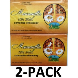 Manzanilla Té Con Miel. 25 Tea Bags. Camomile Tea with Honey. 2-PACK (50 Tea bags Total) (50 Bolsas)