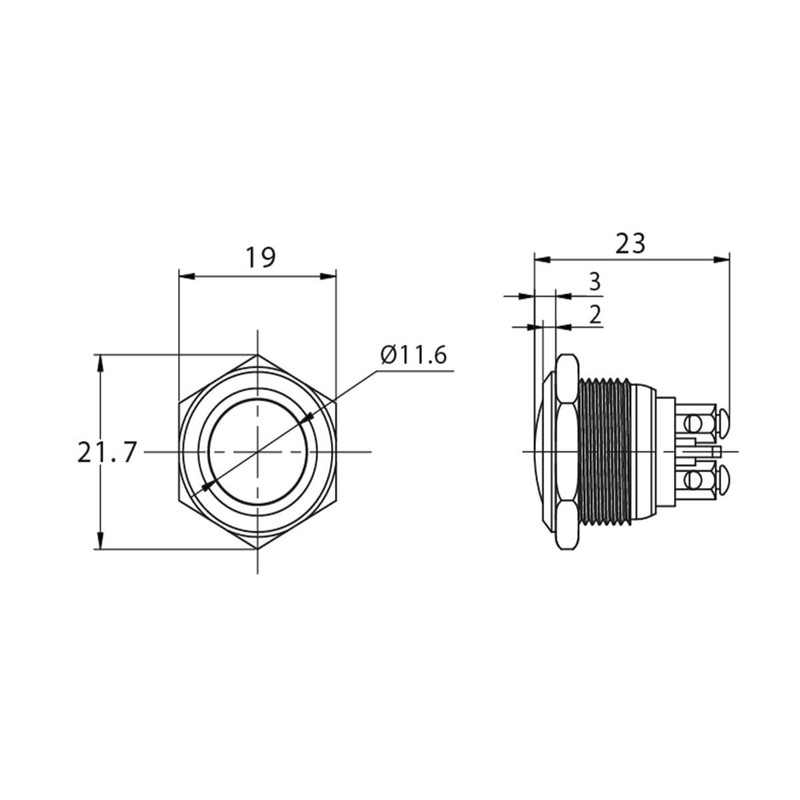 Metzler Push Button 16 mm Stainless Steel with Screw Contacts
