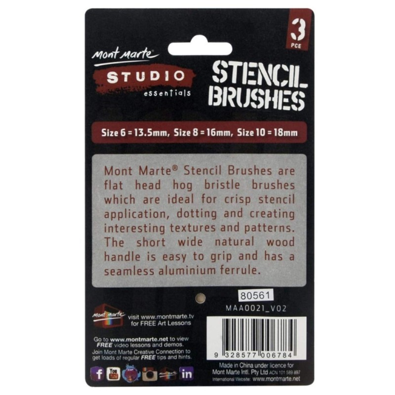 Mont Marte Studio Essentials-Stencil Brushes Set 3 PK. Size 6,8,10
