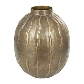 Deco 79 Metal Decorative Vase Snakeskin Inspired Centerpiece Vase with Dimensional Wavy Accents, Flower Vase for Home Decoration 9" x 9" x 12", Brass