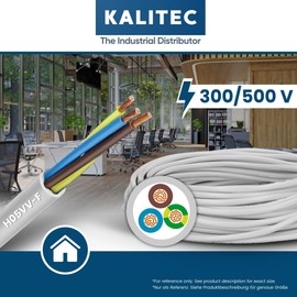 5 m Kalitec H05VV-F Hose Electrical Cable 3 x 1.5 mm² I Power Cable 3G 1.5 mm² with Protective Conductor I PVC Cable for Indoor I White I Lamp Cable Flexible I Device Cable 3 Core