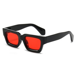 qinqilanqi-S Vintage Rectangular Sunglasses for Women Men Chunky Rectangle Sunglasses Retro Glasses UV Protection, black/red