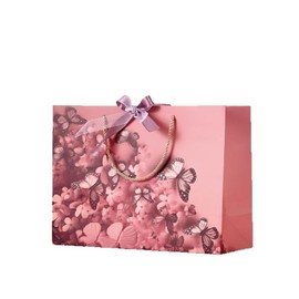 DWUENT Pink Butterfly Gift Bags with Bow, Envelope & Sealing Sticker - Large Gift Bags for Birthdays, Mother's Day, Valentine’s Day, Weddings - 28x20x10cm (Fits Cards, Presents, Occasion Gifts)
