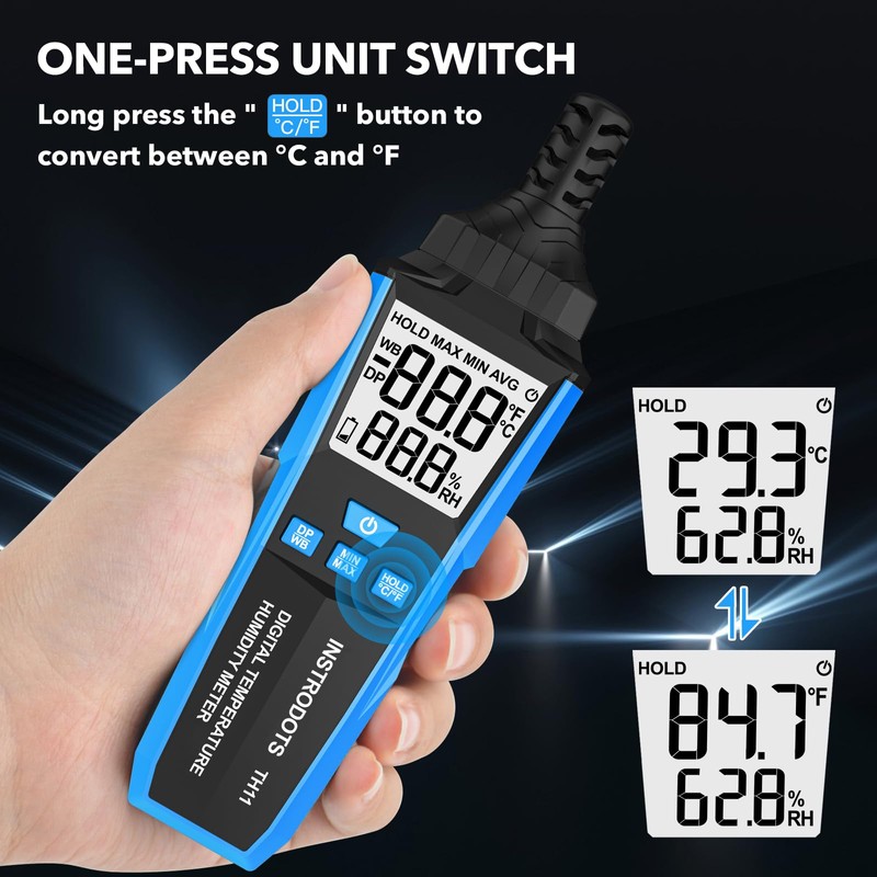 INSTRODOTS Temperature Humidity Meter, High Precision Digital Hygrometer with Ambient,