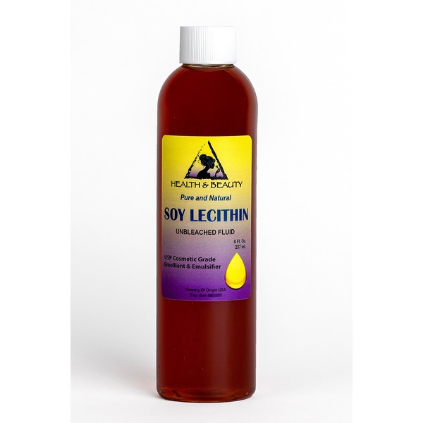 Lecithin Soy Unbleached Fluid Liquid Emulsifier Emollient Stabilizer Pure 8 oz