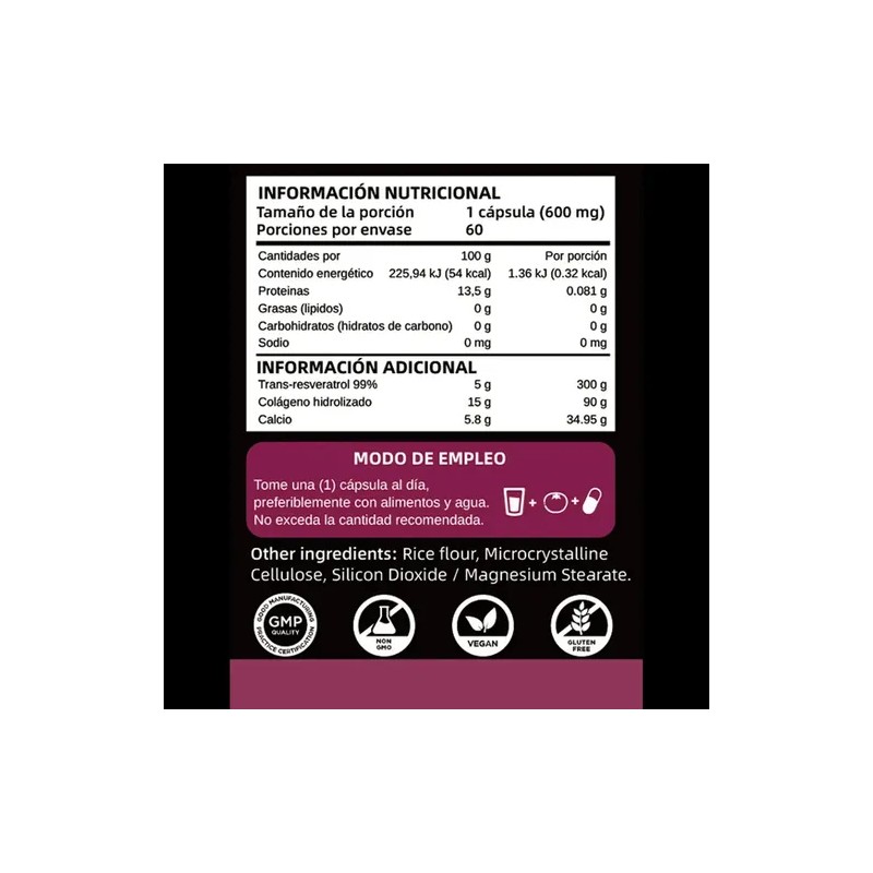 2pc Trans Resveratrol 99% - 100% Hidrolizado Polvo Y Calcio