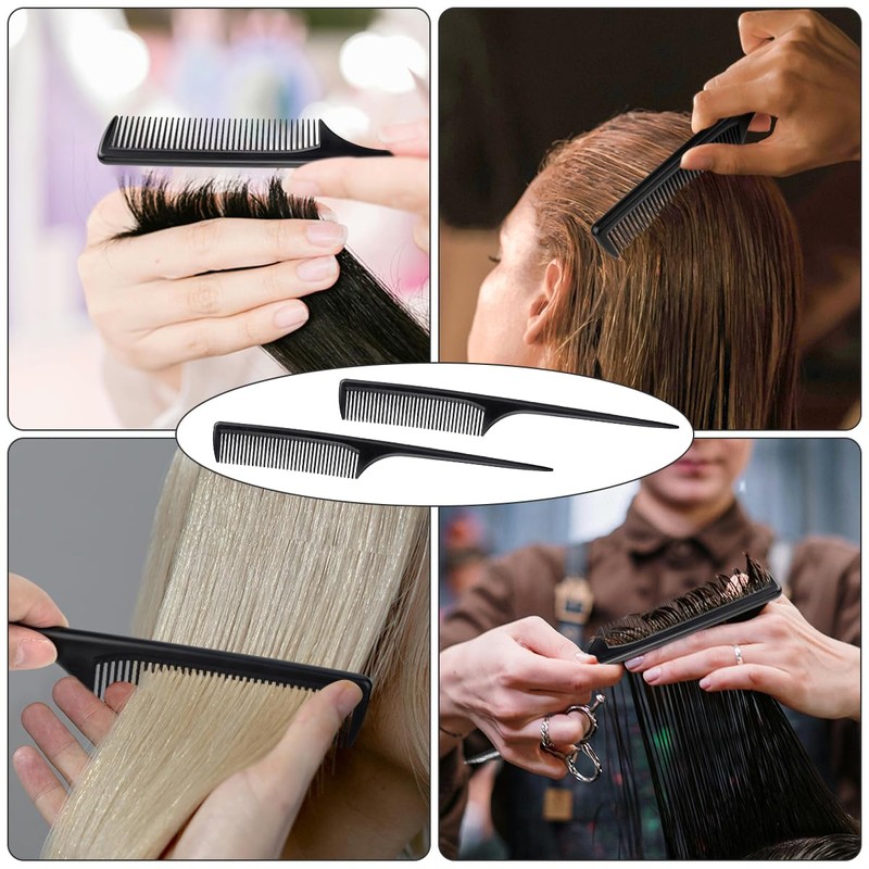 2 Pack Rat Tail Comb for Root Teasing, Black Fine