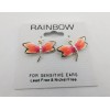 Rainbow Pink Butterfly Earrings Drop Dangle Silver Trim Hook Fasteners