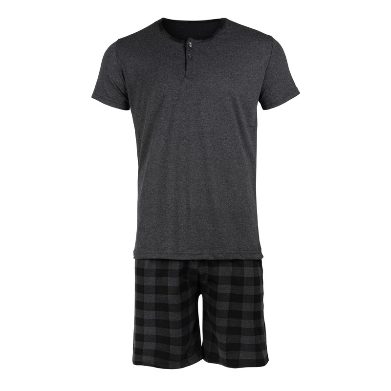 HEYO Men's Short Cotton Pyjamas 2-Piece Set Shorts T-Shirt, dark