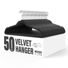 YSSOA Velvet Hangers 50 Pack, Non-Slip Clothes Hangers with Shoulder Notches, 360° Swivel Hooks, Heavy Duty Standard Hangers for Closet Space Saving, Black