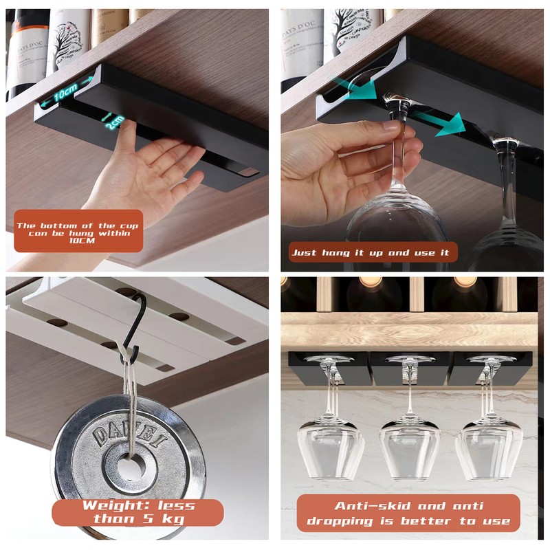 AQJUNONG Wine Glass Holder Under Shelf, 2 Pack Wine Glass