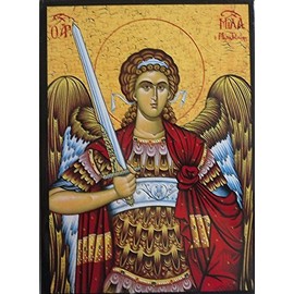 Religious Icon St Michael Wooden Greek Icon. Saint Michael the Archangel. 13cms x 18cms. Made by Hand in Greece.