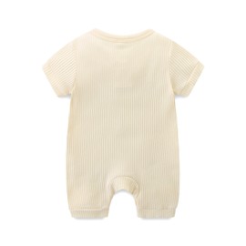 KIDDLETOWN Baby Romper Newborn, Unisex Short Sleeve Baby Pyjamas, Baby Clothing Boys Girls Summer Outfit, Short Sleeve Sleepsuit Pyjamas, Short Baby Pyjamas for 0-12 Months, beige