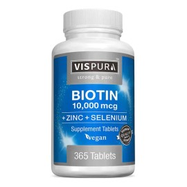 Vispura Biotina 10000 Mcg Zinc Selenio, Vegano, 365 Tabletas , ,
