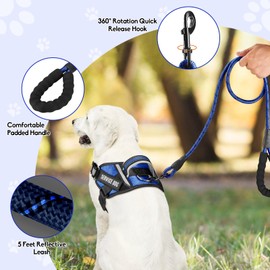 Animire Arnés Y Correa Para Perros De Servicio, Con 8 Parches Reflectantes Inclusos, Tallas XS-XL, Colores Azul Y Negro