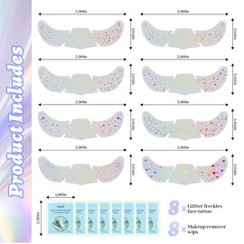 HOSAILY 8Pcs Chameleon Glitter Freckles Face Tattoo, Holographic Multichrome Waterproof Face Glitter Speckles Patches, Long Lasting Temporary Tattoos Sticker Makeup for Festive Rave Accessories