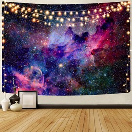 KYKU Galaxy Tapestry Wall Hanging Purple Outer Space Tapestry Cool Trippy Nebula Universe Tapestries for Bedroom Living Room Dorm Decor (W59.1" × H51.2", Purple)
