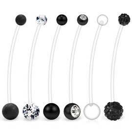 Ruifan 6PCS Mix Style Pregnancy Sport Maternity Flexible Bioplast Belly Navel Button Ring Retainer 14G 1 1/2Inch (38mm) - Black